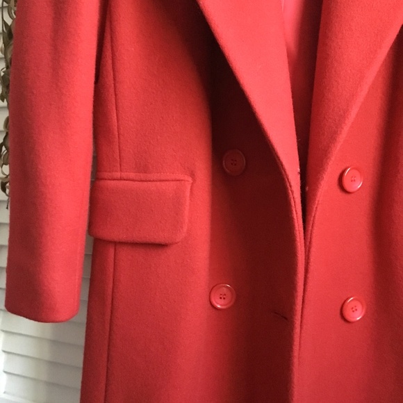 {Vintage} 100% Red Wool Long Double Breasted Coat - Picture 4 of 8